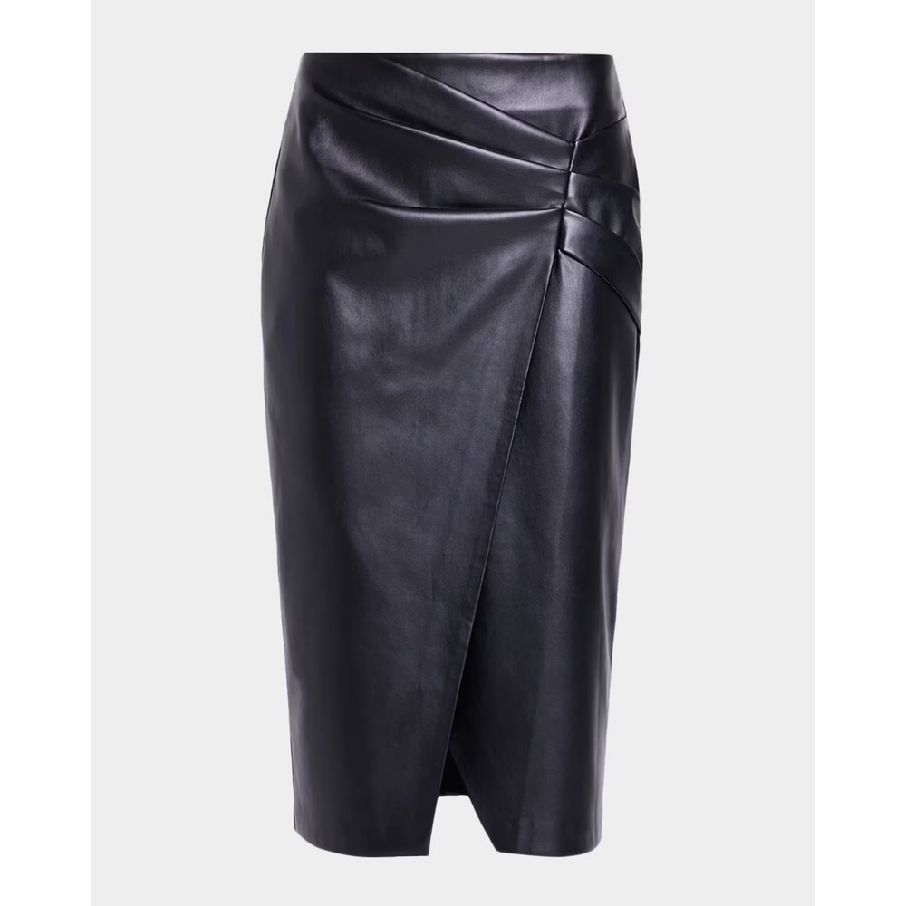 ELIE TAHARI Amelia Faux-Leather Pleated Midi Pencil Skirt Black sz.8 NEW $325